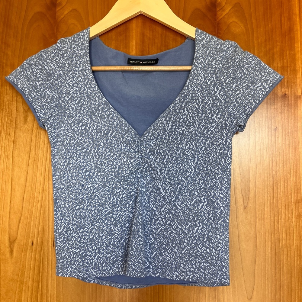 Brandy Melville Gina Shirt Blue floral worn once - One Size